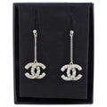 Chanel Sivertone Strass CC Drop Earrings
