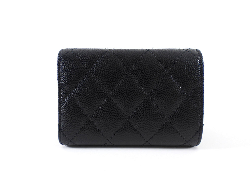 Chanel Black Caviar Leather Trifold Classic Flap Wallet