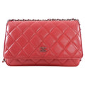 Chanel Timeless Classic Red Quilted Wallet on Chain with Enamel CC