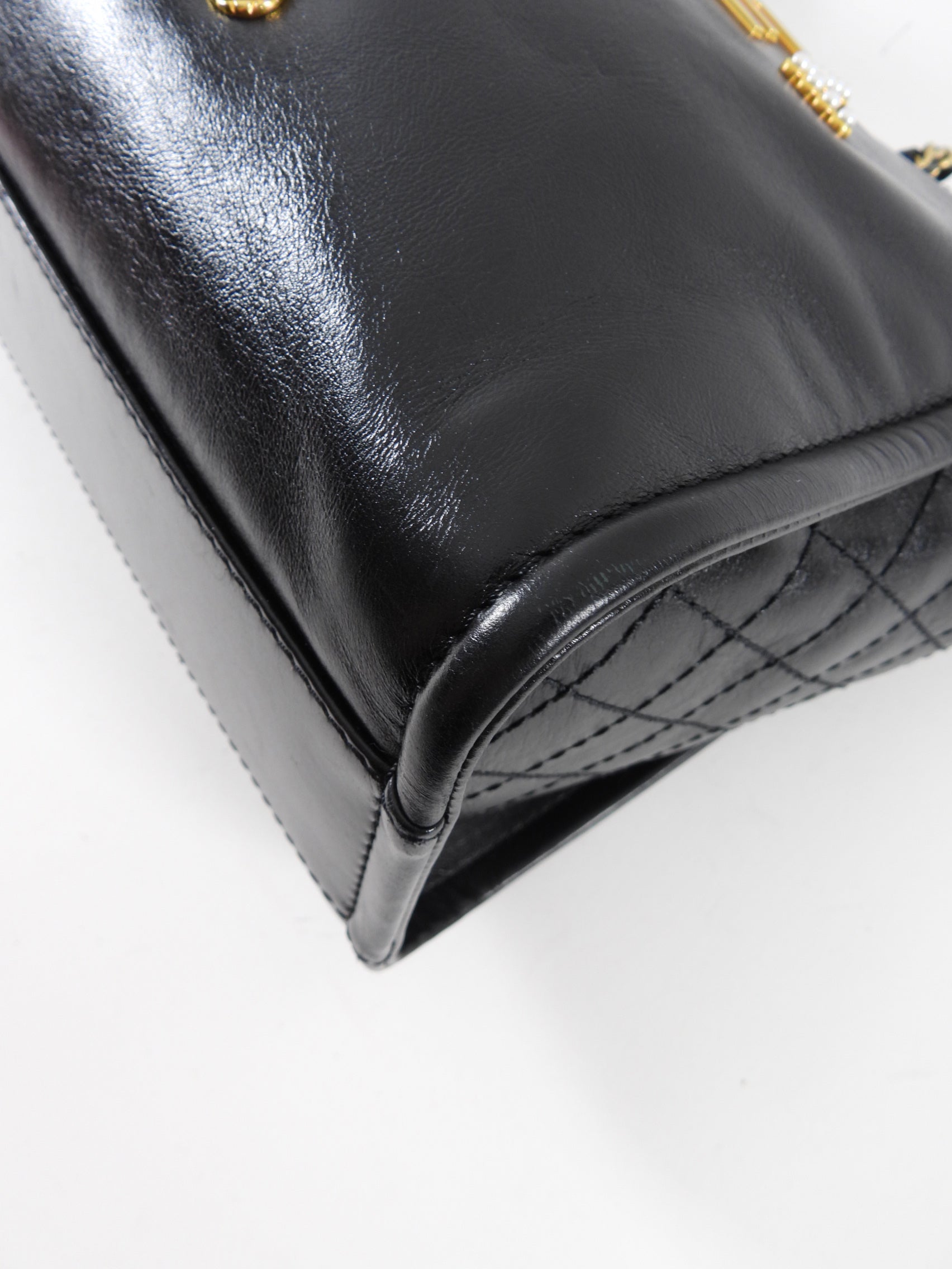 Chanel Black Leather Small Charms Deauville Tote Bag