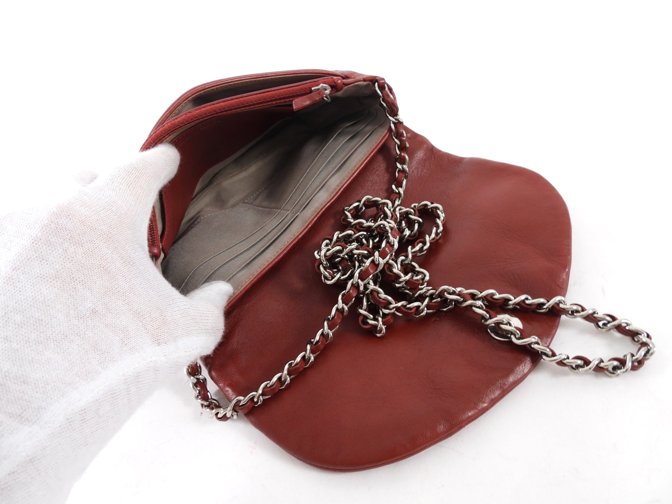 Chanel Red Leather Timeless Half Moon Wallet on Chain Bag