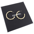 Chanel 21P Light Gold and Crystal Logo Hoop Earrings