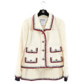 Chanel 06A Cream Tweed Skirt Suit with Navy Red Gripoix Trim - FR42 / 10 / L / XL