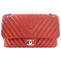 Chanel Red Jumbo Chevron Quilted Single Flap Bag SHW