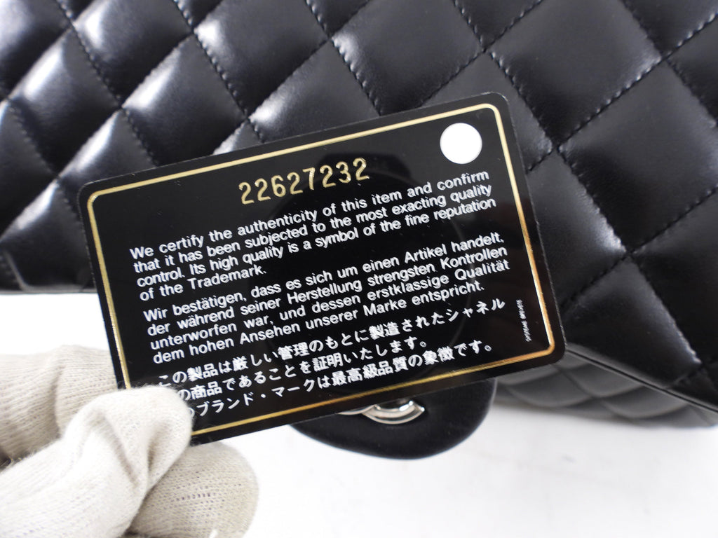 Chanel Black Lambskin Leather Jumbo Double Classic Flap Bag SHW