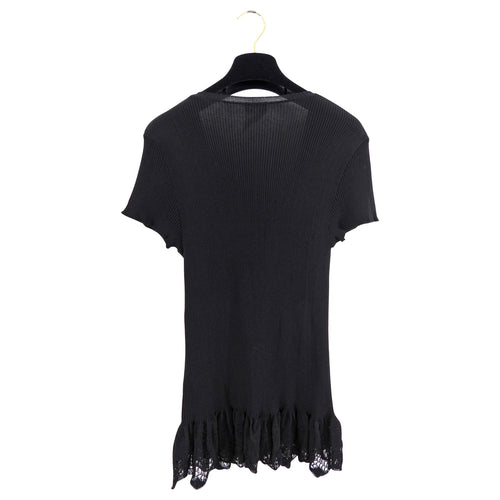 Chanel 06P Black Rib Knit Top with Lace Hem - FR42 (8/10)