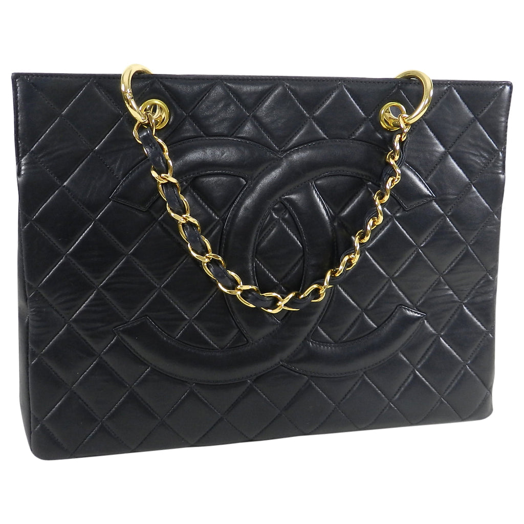 Chanel Vintage 1990's Large Lambskin Quilted CC Logo Tote Bag