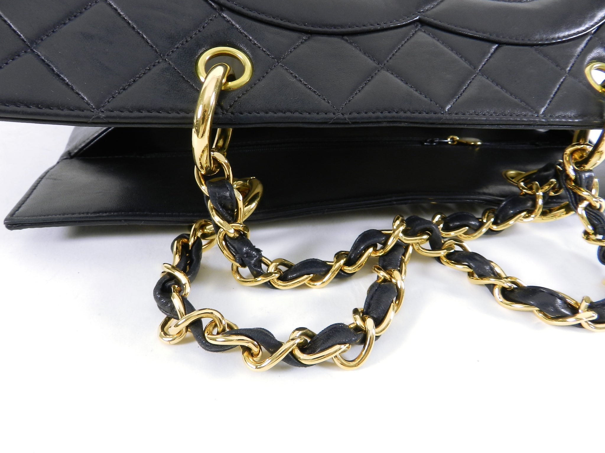 Chanel Vintage 1990's Large Lambskin Quilted CC Logo Tote Bag