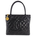 Chanel 1991 Vintage Black Lambskin CC Medallion Tote Bag