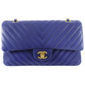 Chanel Blue Chevron Quilted Medium Double Classic Flap Bag GHW