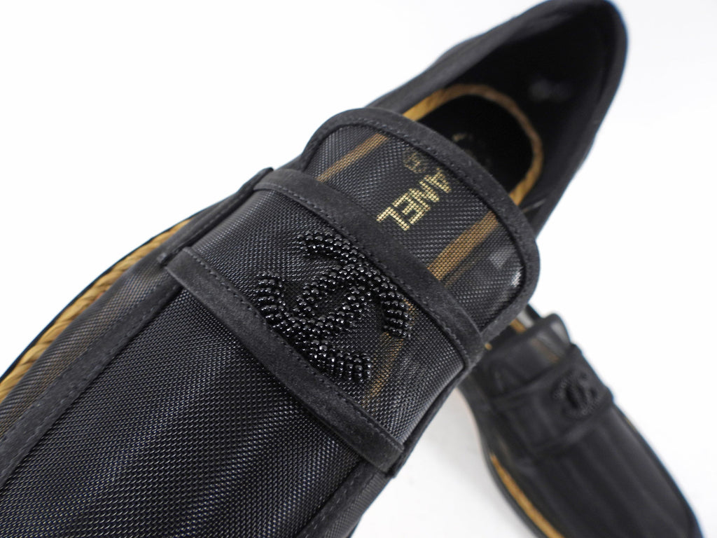 Chanel 2022 Black Mesh Beaded CC Loafers - 37 (EU37.5)