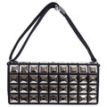 Chanel Choco Bar Silver Metal Stud and Black Wool Shoulder Bag