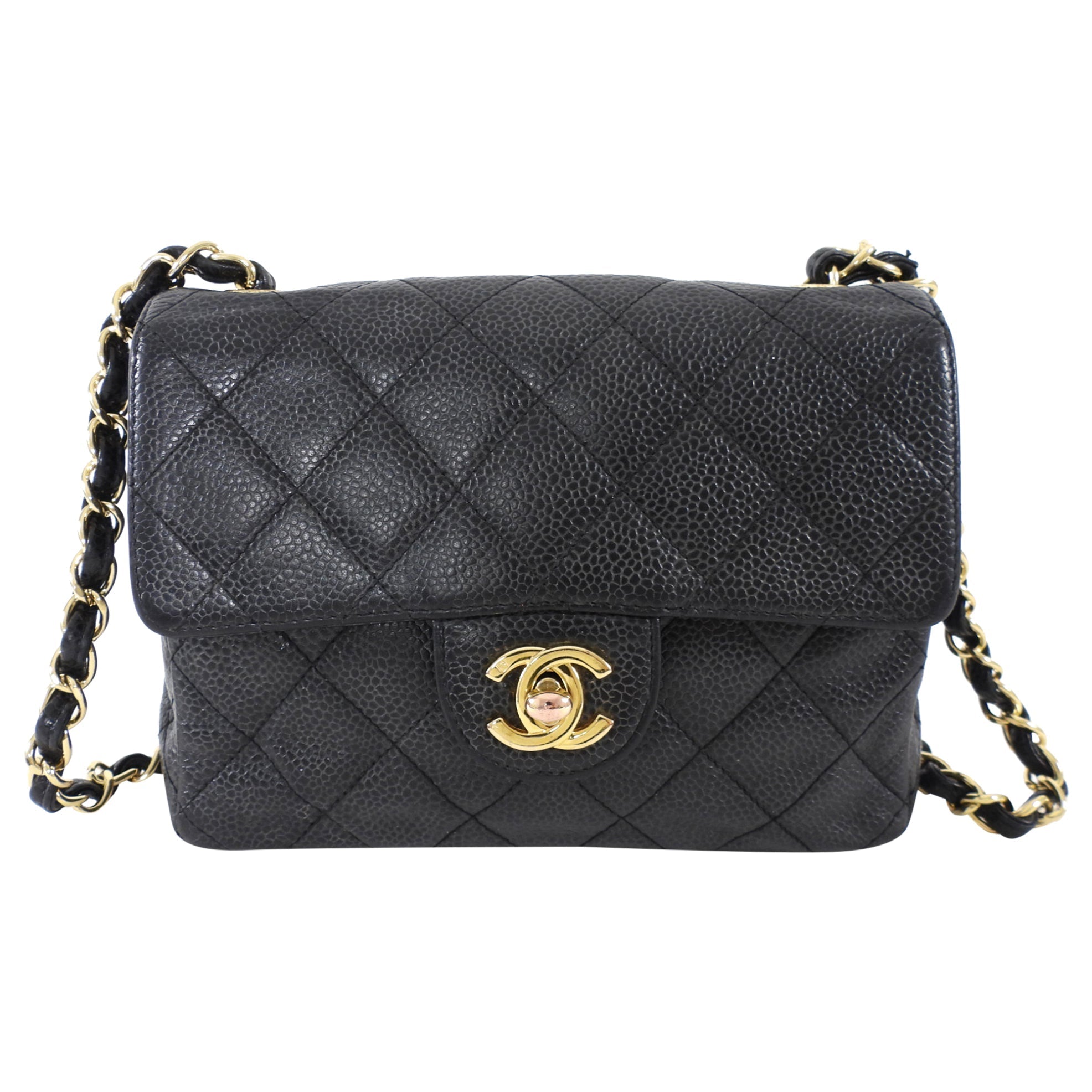 Chanel Black Caviar Vintage Square Mini Flap Bag GHW