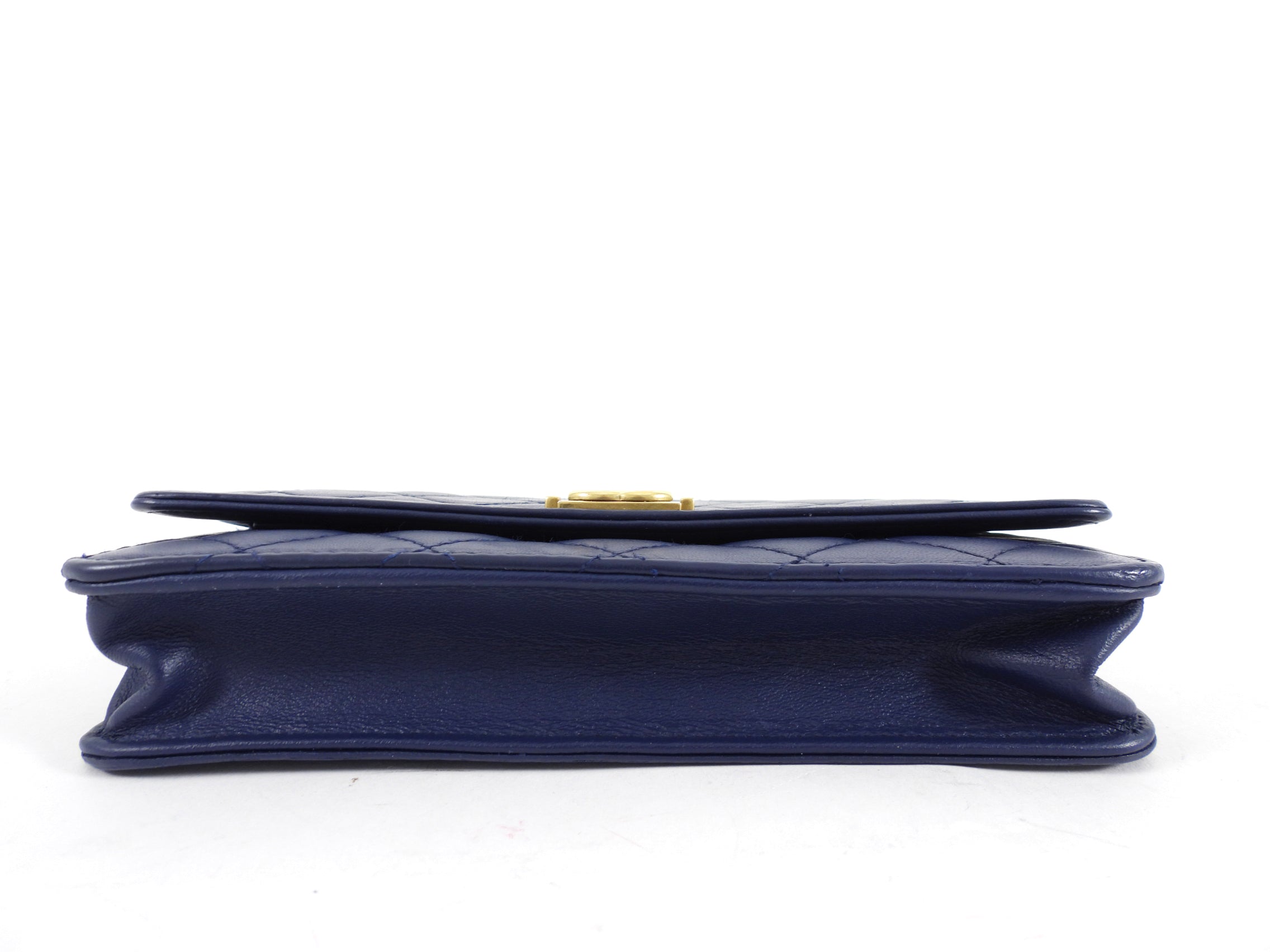 Chanel Navy Quilted Leather Boy Wallet on Chain GHW