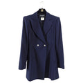 Chanel 98P Navy Wool Fitted Long Skirt Suit with Silver CC Buttons - 6