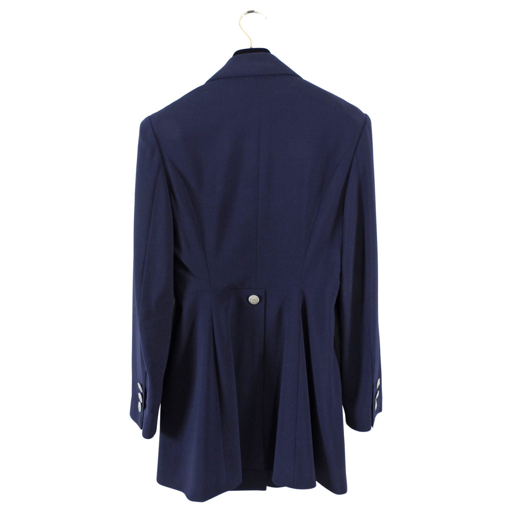 Chanel 98P Navy Wool Fitted Long Skirt Suit with Silver CC Buttons - 6