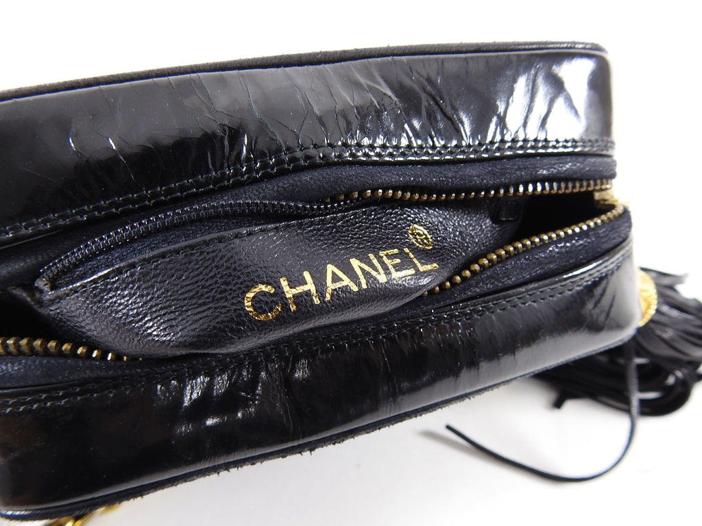 Chanel Vintage 1986 Mini Black Patent CC Logo Camera Bag