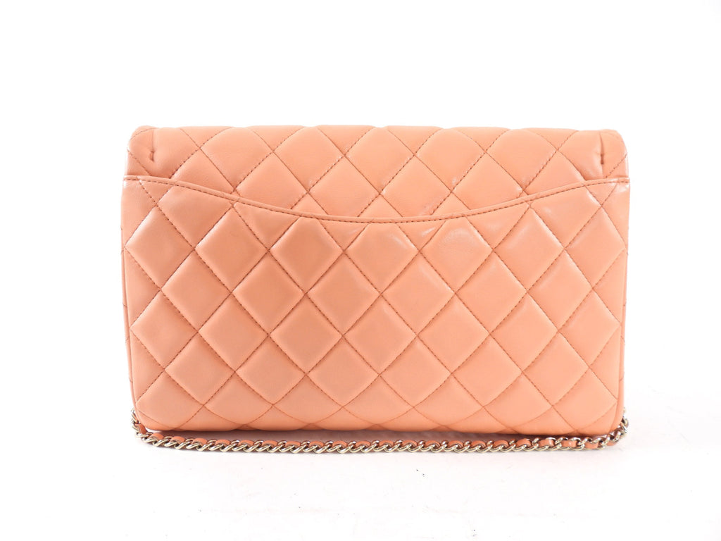 Chanel Peach Quilted Leather Timeless Chain Clutch Flap Bag