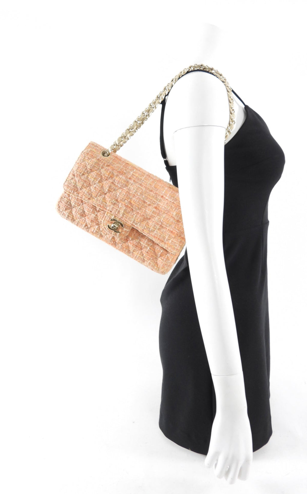 Chanel 2005 Peach Tweed Medium Classic Double Flap Bag