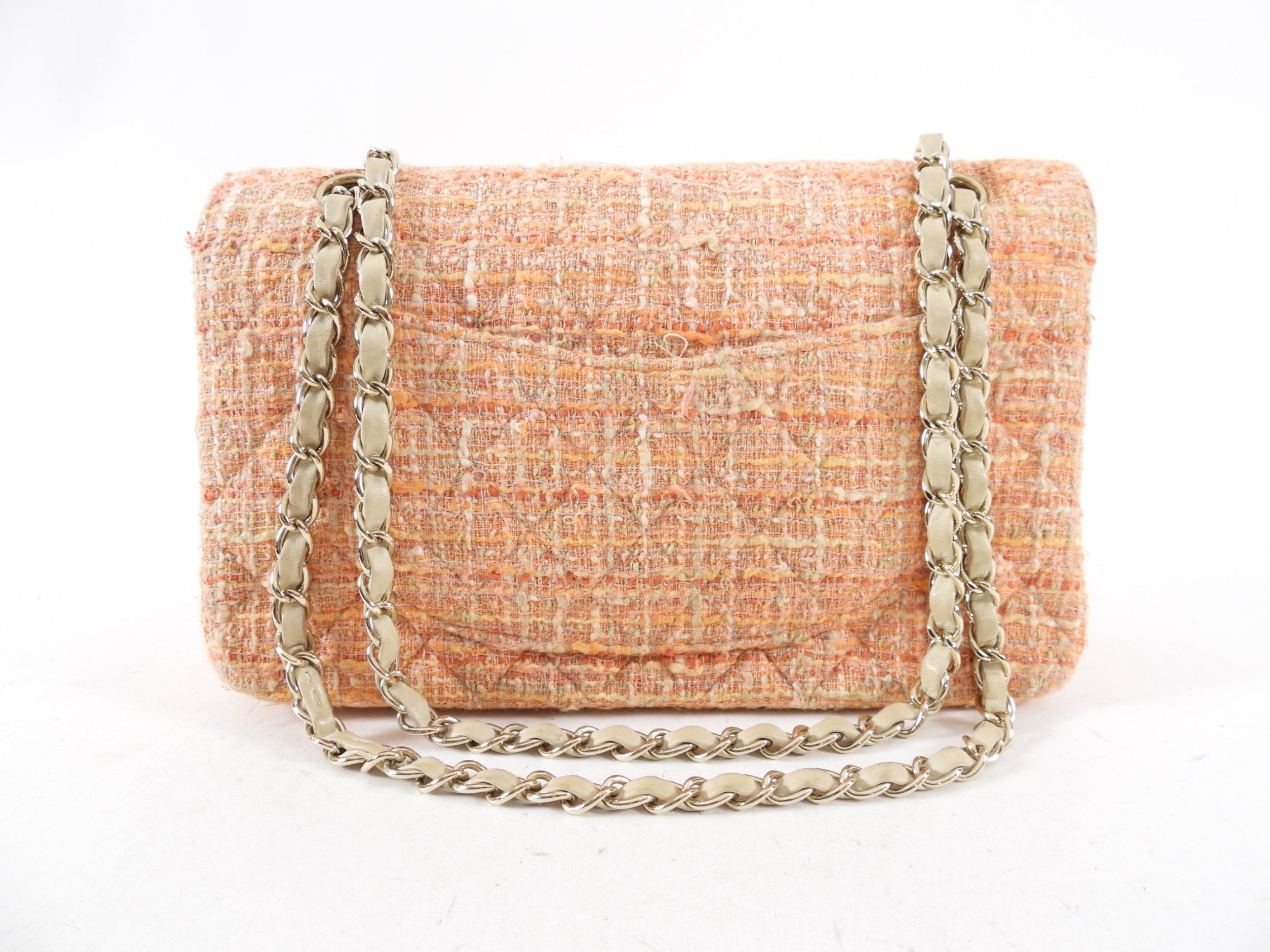 Chanel 2005 Peach Tweed Medium Classic Double Flap Bag