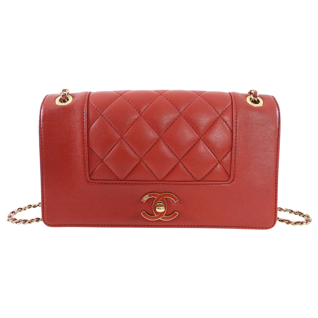 Chanel Red Leather Quilted Mademoiselle Medium Flap Bag GHW