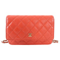 Chanel Red Quilted Leather Timeless Classic Wallet on Chain Bag