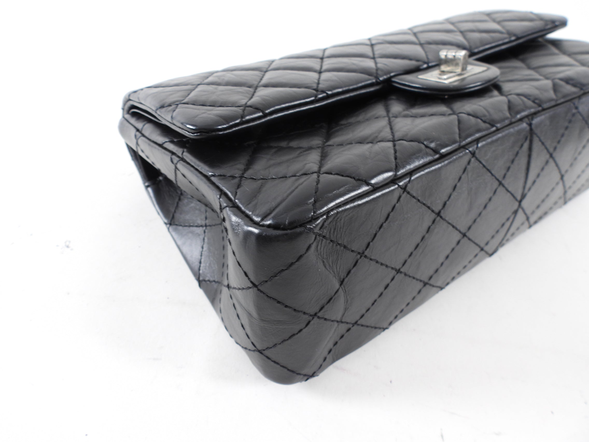 Chanel Black Aged Calfskin Reissue 2.55 227 Ruthenium Classic Flap Bag