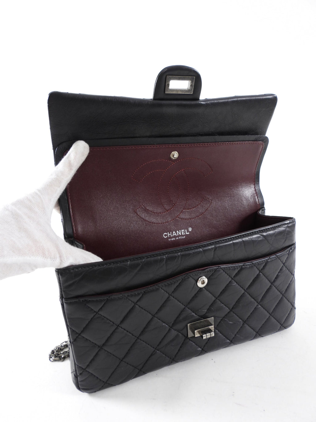 Chanel Black Aged Calfskin Reissue 2.55 227 Ruthenium Classic Flap Bag