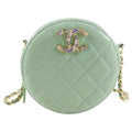 Chanel Mint Green Quilted Leather CC Strass Mini Round Clutch Bag