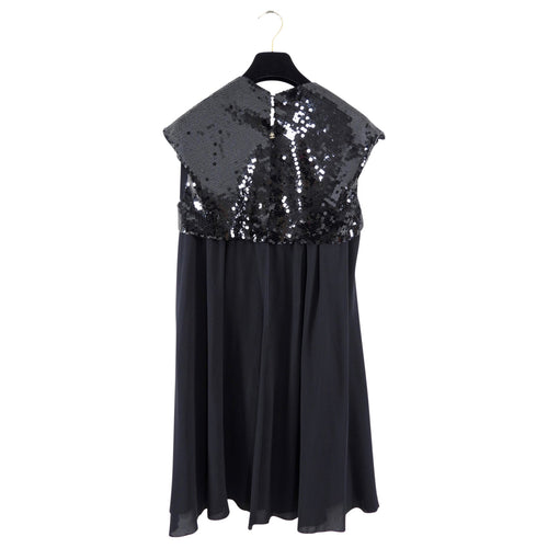 Chanel 07P Black Sequin Flare Dress with Gold Chains - FR40 / M