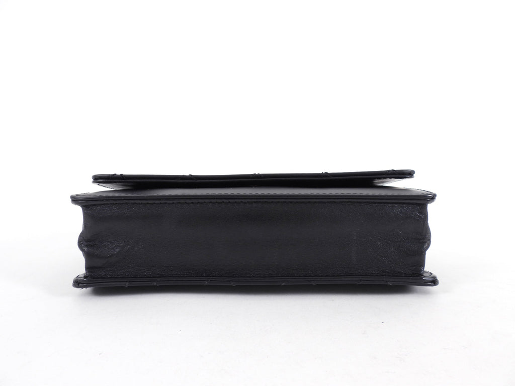 Chanel Black Top Stitch Leather Sheepskin WOC Wallet on Chain Bag