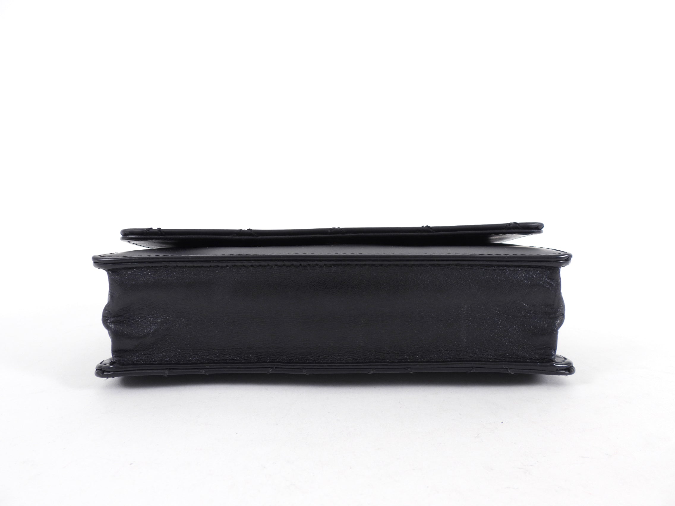 Chanel Black Top Stitch Leather Sheepskin WOC Wallet on Chain Bag