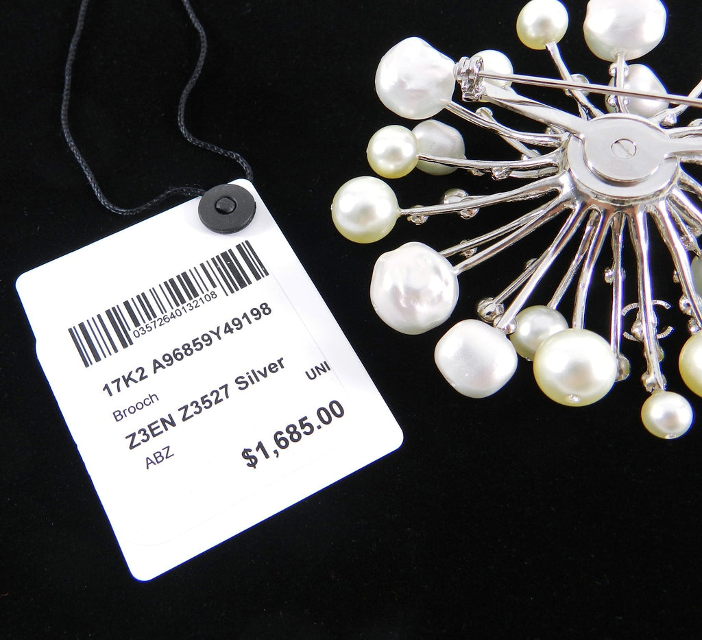 Chanel 17K Starburst Pearl CC Runway Brooch Pin