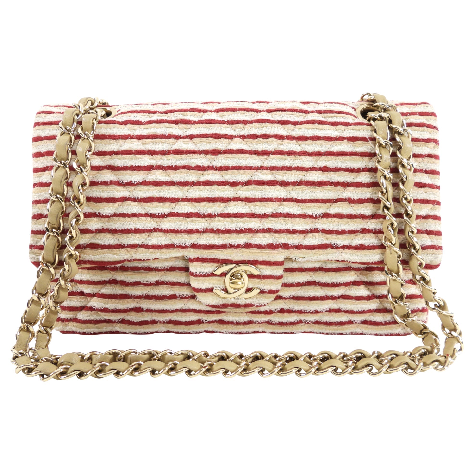Chanel Fabric Stripe Coco Sailor Medium Classic Double Flap Bag