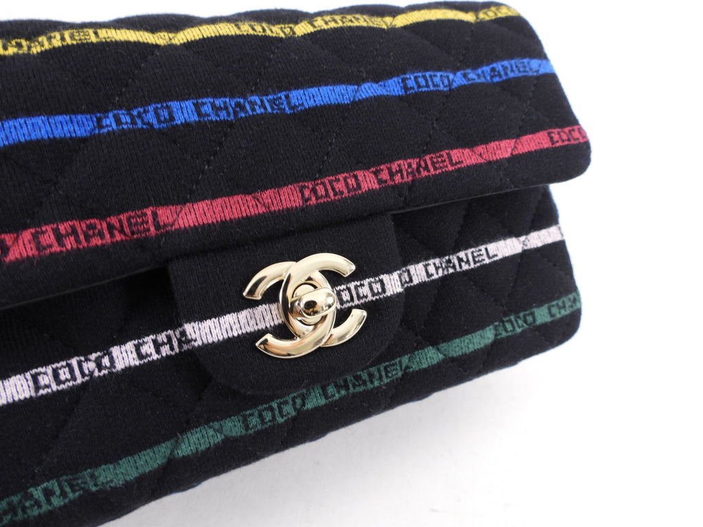 Chanel 22S Jersey Logo Mini Stripe Classic Flap Bag