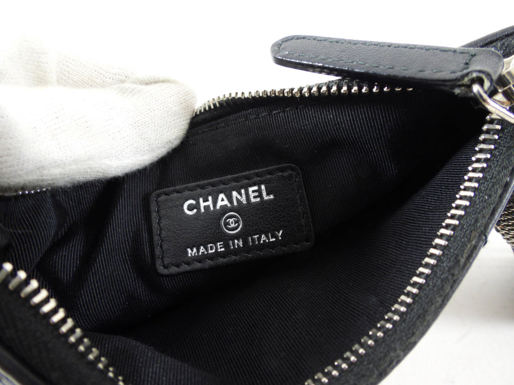 Chanel Black Leather Chevron Tassel Mini Zip Pouch