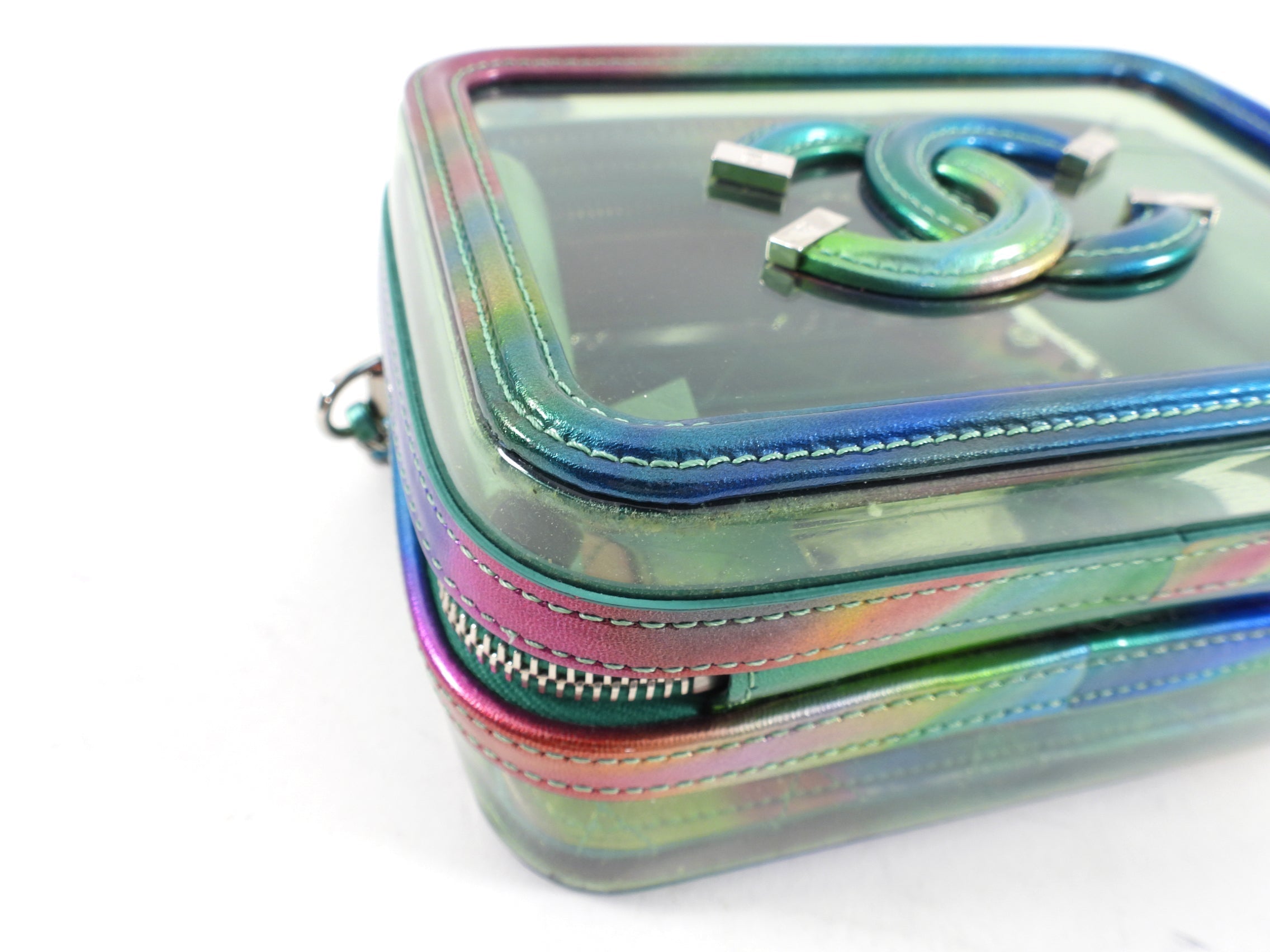 Chanel 20C Iridescent Rainbow Filigree Clear PVC CC Vanity Case