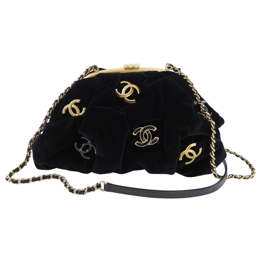 Chanel Black Velvet CC Shoulder Bag / Pouch