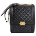 Chanel Black Leather Boy North South Vertical Bag