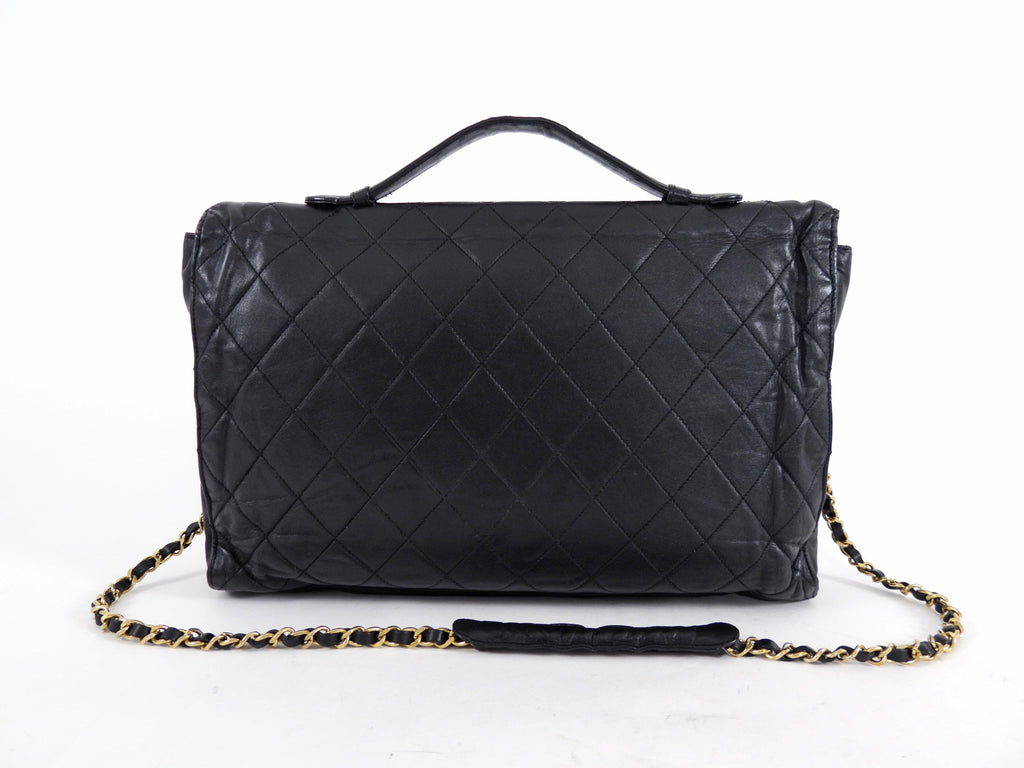 Chanel Black Quilted Leather Vintage Two Way Envelope Flap Chain Bag