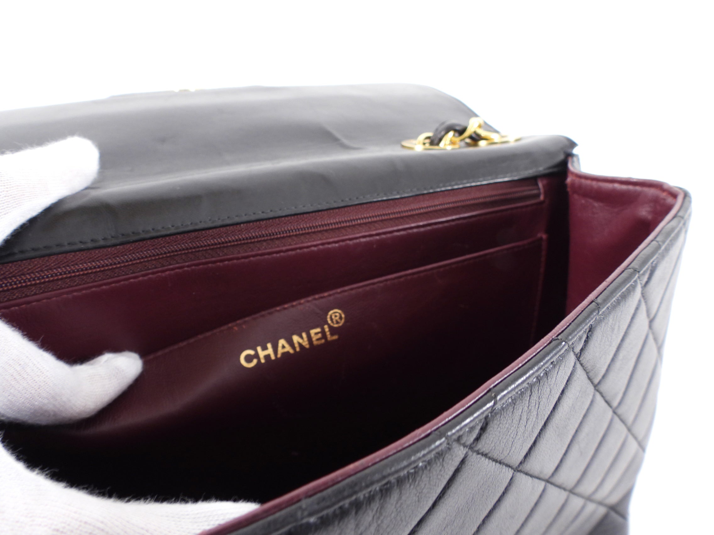 Chanel Vintage 1997 Black Lambskin Leather Jumbo CC Flap Bag