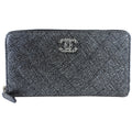Chanel Black and Silver Leather Quilted CC Zip Continental Wallet