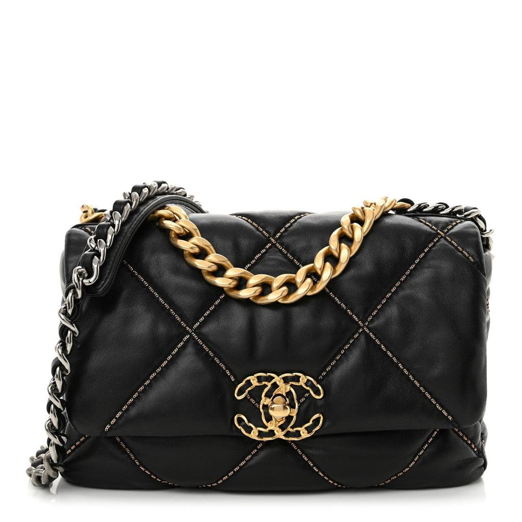 Lambskin Chain Quilted Medium Chanel 19 Flap Black