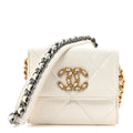 Lambskin Quilted Chanel 19 Flap Coin Purse With Chain White