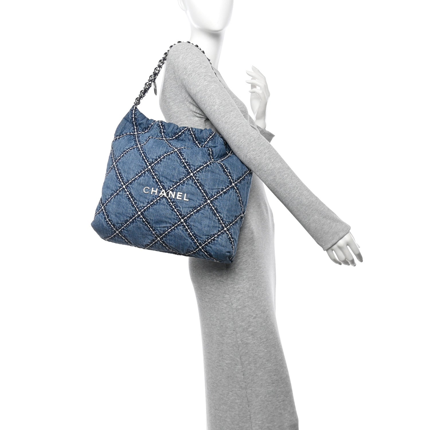 Denim Quilted Stitched Chanel 22 Blue