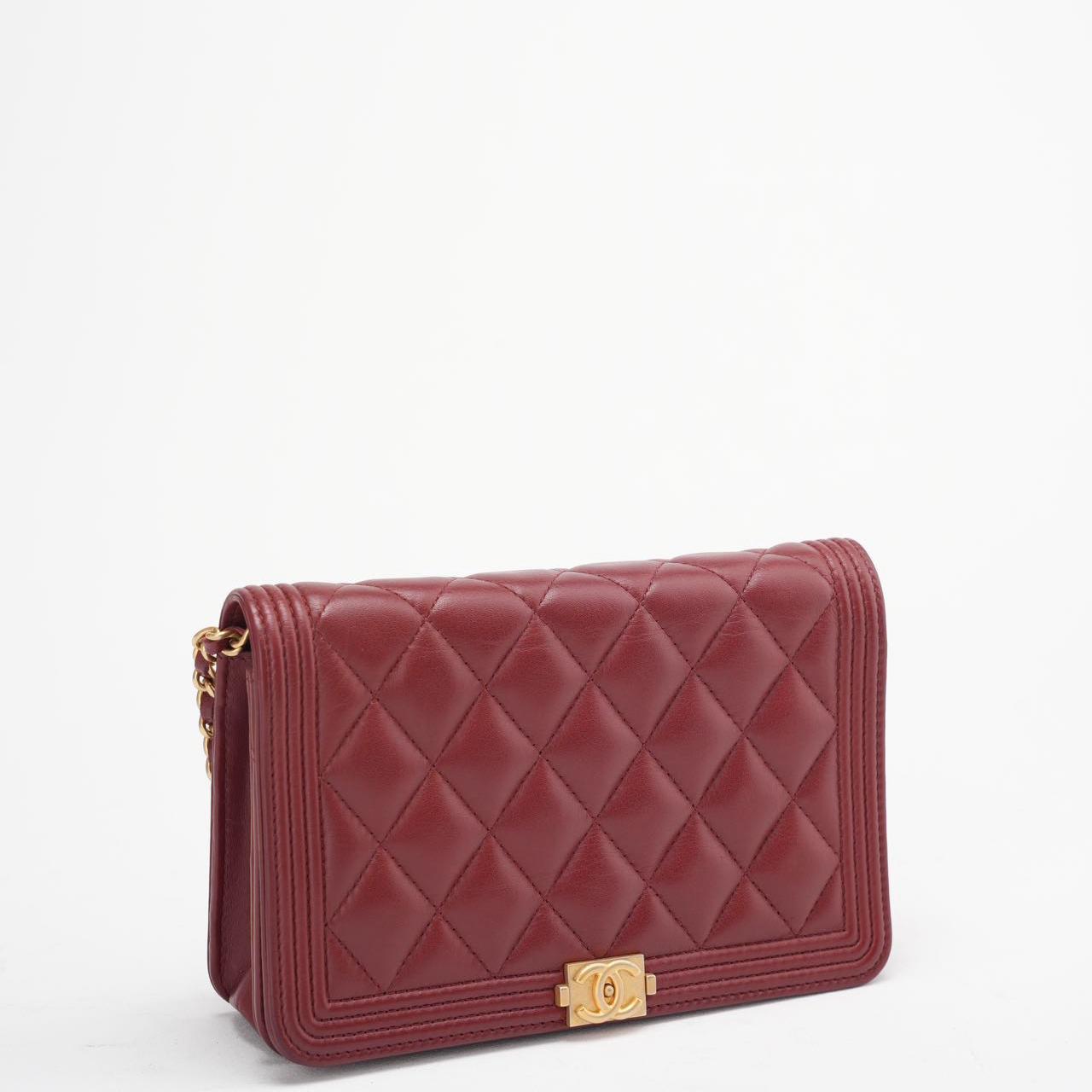 Chanel Burgundy Boy Wallet on Chain Bag Lambskin 2017