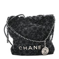Denim Quilted Floral Print Mini Chanel 22 Black Grey