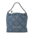 Denim Quilted Stitched Small Chanel 22 Blue