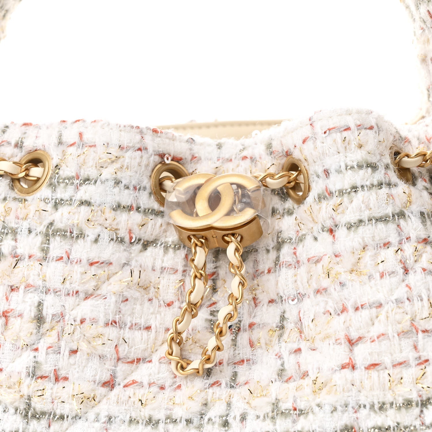 Tweed Quilted Small Chanel 25 Handbag Ecru Khaki Gold Red