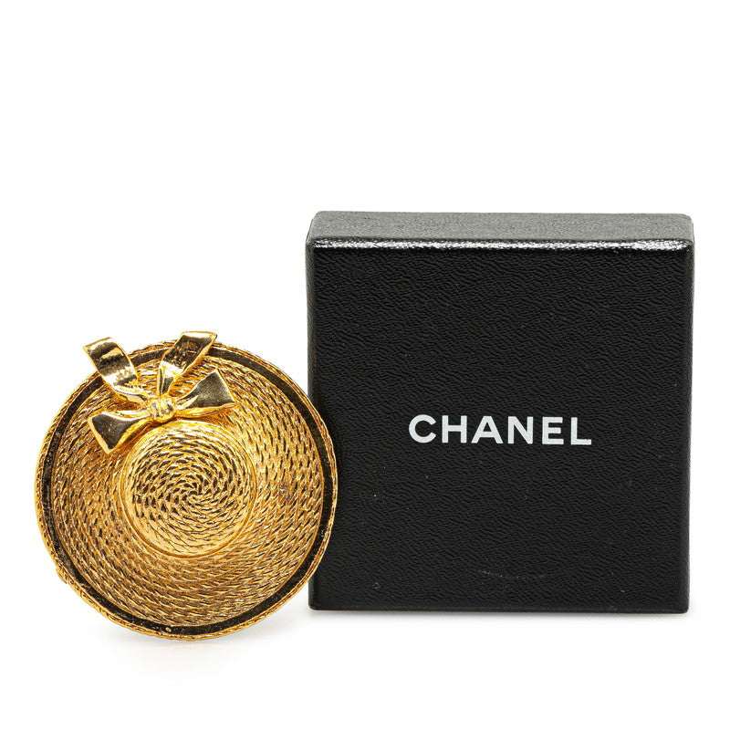 Chanel Gold Plated Straw Hat Ribbon Brooch